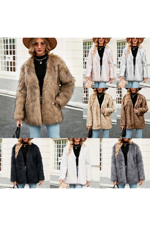Limited Time Sales Of The Day Womens Long Winter Coat Warm Faux Fur Leopard Overcoats Long Sleeve Open Front Fuzzy Fluffy Cardigan Outwear Dark Gray 3XL