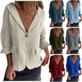 thumbnail image 1 of BiZtdJrK Linen Shirts Jacket for Women Long Sleeve Lapel Blazers Business Casual Work Office Suit Jackets Solid Button Open Front Cardigan Todays Sales Dark Blue XL, 1 of 7
