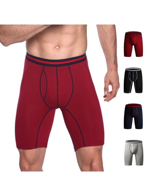 Long Leg Boxer Shorts for Men Side Open Comfortable Breathable Sports Boxers Contrast Color Waist Casual Underpants Wine L