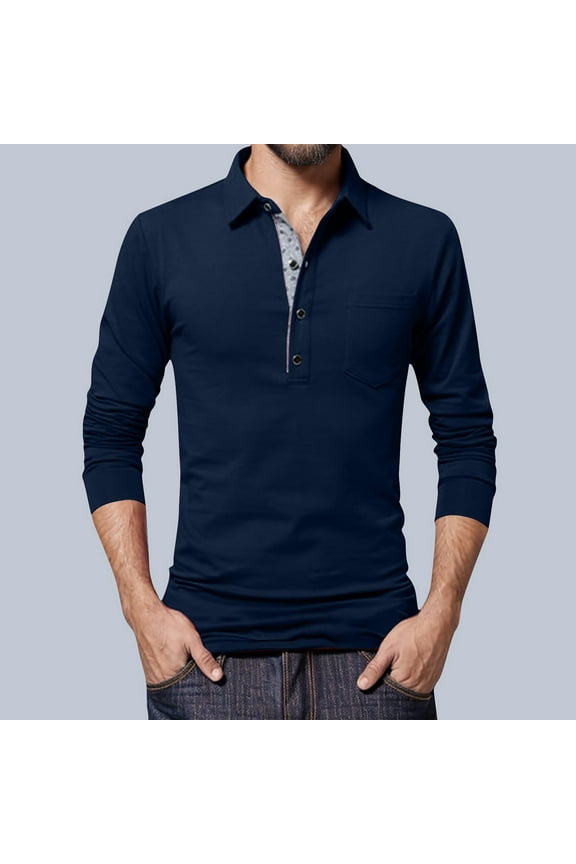 Long Sleeve Polos Shirts for Mens Slim Fit Casual Athletic T Shirts Big and Tall 2025 New Lightweight Work Shirts Lightning Sales Of Today Blue XXXXL