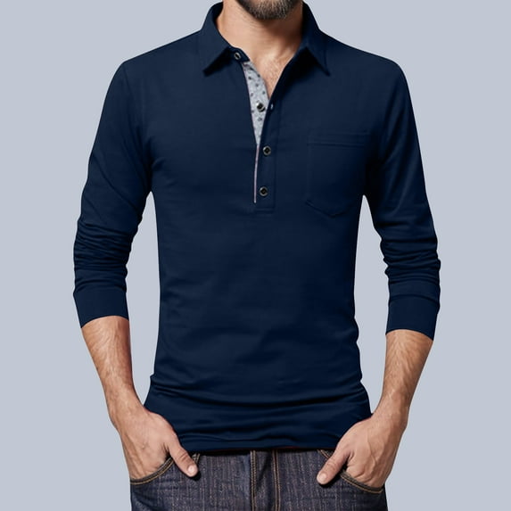 BiZtdJrK Long Sleeve Polos Shirts for Mens Slim Fit Casual Athletic T Shirts Big and Tall 2025 New Lightweight Work Shirts Todays Daily Sales Clearance Blue XXXXXL