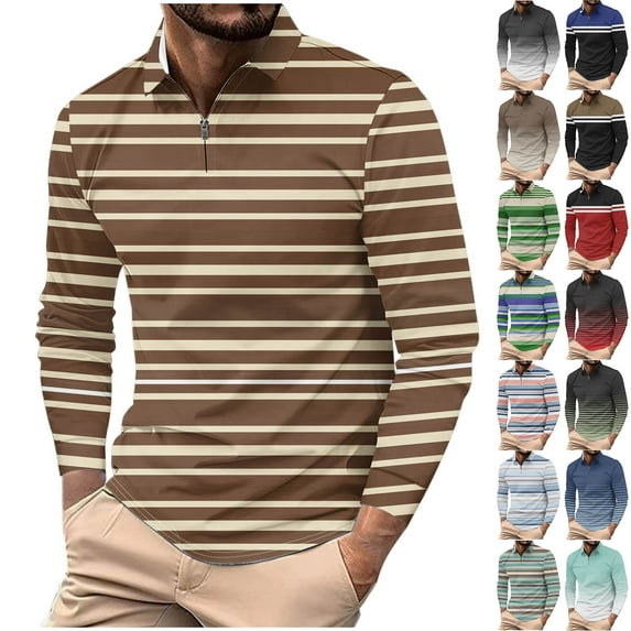 BiZtdJrK Long Sleeve Polos Shirts for Men Causal Print Quarter Zip Collar Shirt Gym Workout Pullover Zip Up Sweatshirts, Coffee, S