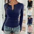 thumbnail image 1 of BiZtdJrK Long Sleeve Shirt for Women Ribbed Knit Button Henley Shirts Slim Fit Cropped Tee Tops Lightweight Yoga Workout Tees Navy M, 1 of 9