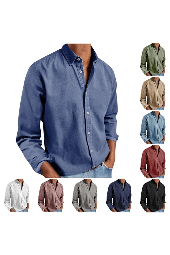 Long Sleeve Shirts for Men Lapel Solid Color Casual Button Down Shirt Lightweight Loose Fit Vacation Summer Shirts Black M