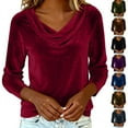 thumbnail image 1 of BiZtdJrK Long Sleeve Velvet Tops for Women Ruched Cowl Neck Fashion Party T Shirts Loose Fit Elegant Spring Blouse Purple L, 1 of 10