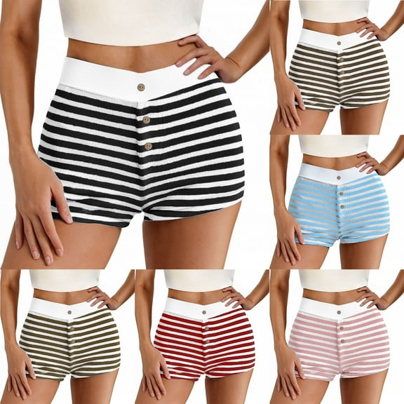 BiZtdJrK Low Rise Shorts for Women Colorblock Button Front Striped Casual Shorts Trendy Y2k Streetwear Shorts clearance sale Pink L