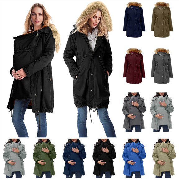 BiZtdJrK Maternity 3 in 1 Winter Coat Thicken Quilted Lined Warm Hooded Outwear Solid Color Puffer Down Jacket with Pockets, Blue, XXL