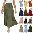 thumbnail image 1 of BiZtdJrK Maxi Skirt for Women Summer Comfy Tiered Elastic High Waisted Skirts Solid Color Casual Vacation A-Line Flowy Swing Long Skirts Navy S on Sale Clearance, 1 of 5