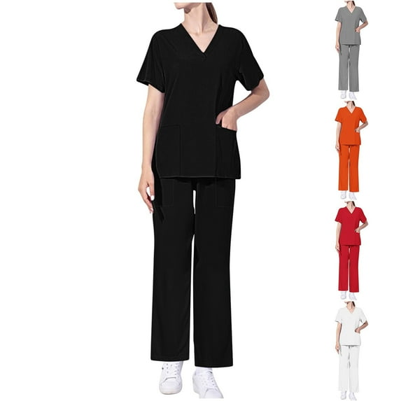 BiZtdJrK Medical Scrub for Women Soft Stretch Scrubs Set V Neck Short Sleeve Tops and Pants Two Piece Outfits with Pockets Gray XL