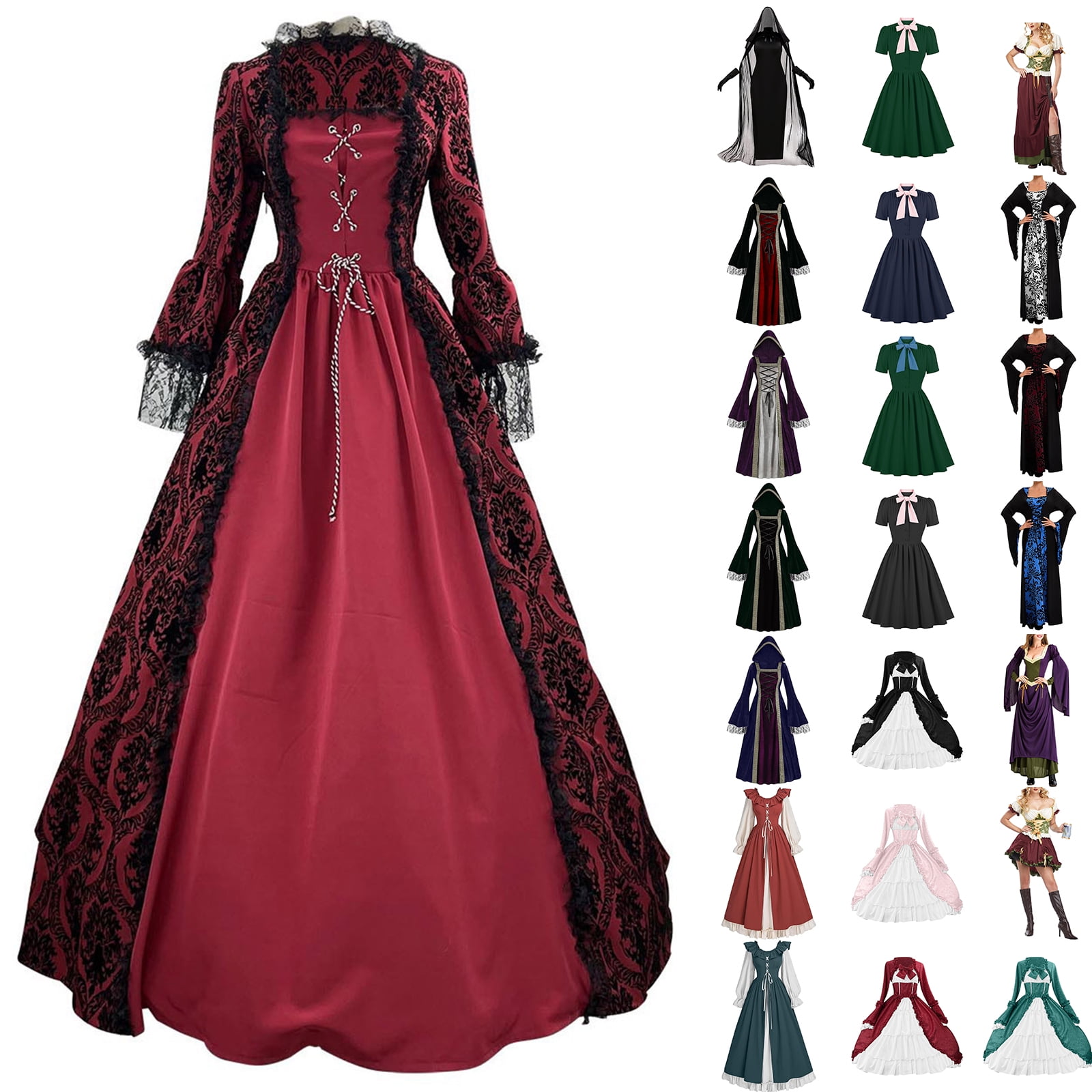 BiZtdJrK Medieval Dress for Women Elegant, Halloween Cosplay Costume Set Sheer Mesh Cloak and Bodycon Dress Festival Party Prom Dress Back to School Prime Sales Black