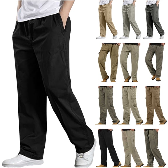 BiZtdJrK Mens Twill Loose Fit Cotton Pants Casual Elastic Waist Sweatpants Relaxed Full Pull on Cargo Pants with Pockets, Army Green, XL