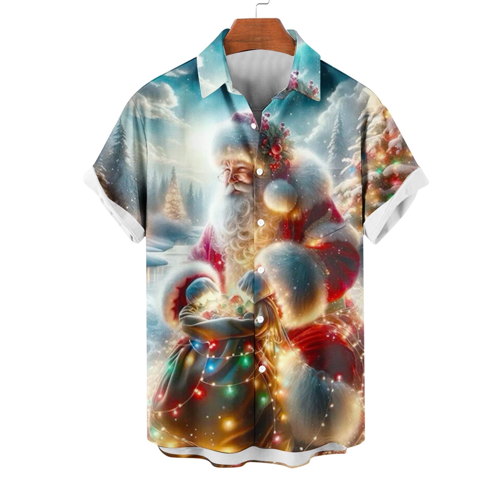 BiZtdJrK Men Big and Tall Christmas Shirt Funky Santa Casual Button