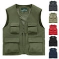 thumbnail image 1 of BiZtdJrK Men Big and Tall Solid Vest Loose Fit Lightweight Sleeveless Cargo Vests Outdoor Hiking Travel Golf Vest with Pockets Back To College Sales Khaki XL, 1 of 5