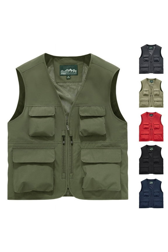Men Big and Tall Solid Vest Loose Fit Lightweight Sleeveless Cargo Vests Outdoor Hiking Travel Golf Vest with Pockets Today'S Sales Of The Day Black XL