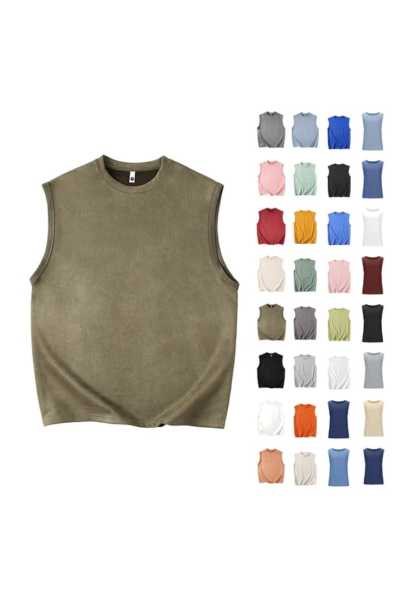 Men Big and Tall Sleeveless Undershirts Cut Off Gym Tank Tops Loose Casual Summer Beach Tank Shirts Black XXXXXL