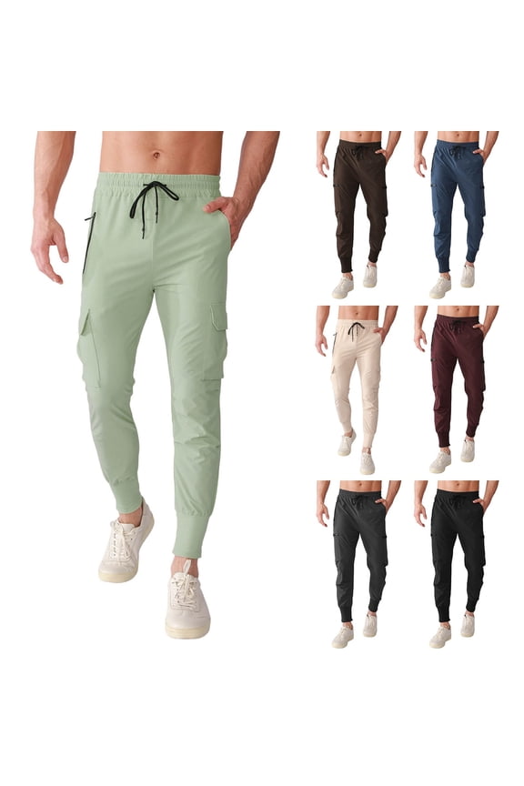 BiZtdJrK Men Cargo Joggers Drawstring Waist Slim Fit Multi Pocket Quick Dry Outdoor Hiking Pants, Wine, XXL