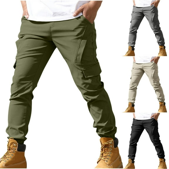 BiZtdJrK Men Cargo Pants Drawstring Waist Slim Fit with Multi Pockets Casual Outdoor Daily Wear Pants, Army Green, XXXL