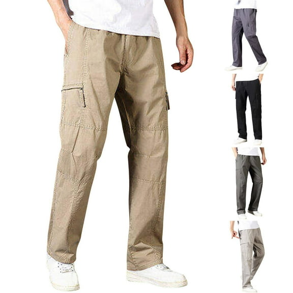 BiZtdJrK Men Cargo Pants with Zipper Pockets Big and Tall Comfy Cotton Work Pant Workout Hiking Outdoor Trousers Birthday Gift Gray XXXL