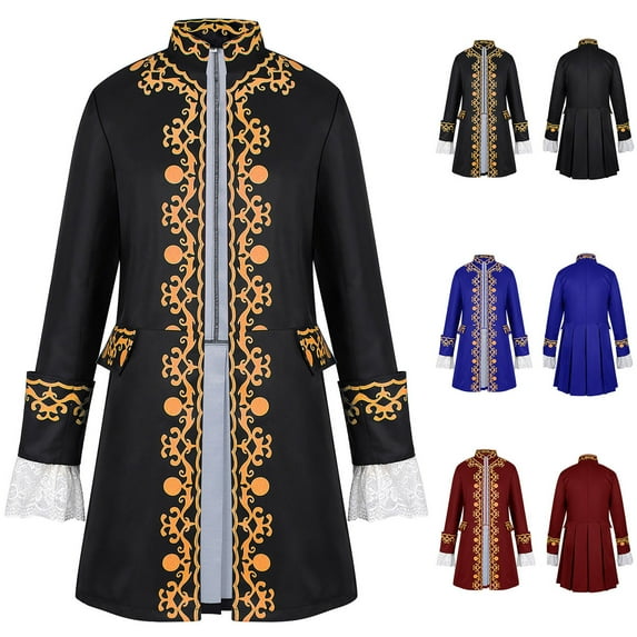 BiZtdJrK Men Colonial Military Tailcoat Medieval Regency Jacket Renaissance Steampunk Victorian Halloween Coat, Blue, XXL