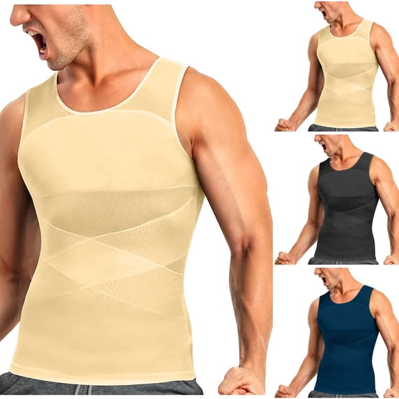 BiZtdJrK Men Compression Tops Body Shaper Slimming Tank Shirts Stretch Tummy Control Underwear Tanks Top Summer Shapewear Dark Gray XXL