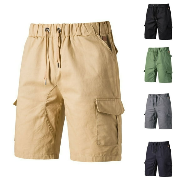 BiZtdJrK Men Cotton Work Shorts Drawstring Waisted Casual Cargo Shorts Comfy Breathable Summer Beach Shorts with Multi Pockets clearance sale prime Khaki XL