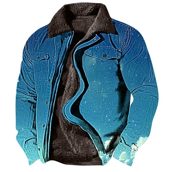 BiZtdJrK Men Cowboy Jacket Vintage Y2k Aztec Print Coat Elegant Lapel Neck Long Sleeve Jackets Winter Thickened Fleece Lined Warm Jackets Sales Of The Day Light Blue XL