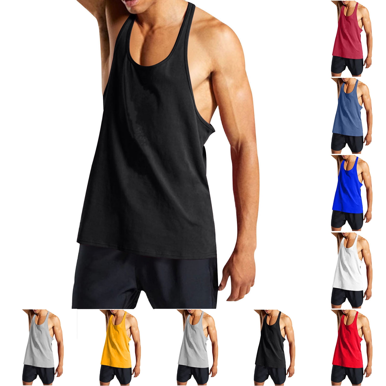 BiZtdJrK Men Cut Off Workout Shirts Spaghetti Strap YBack Athletic