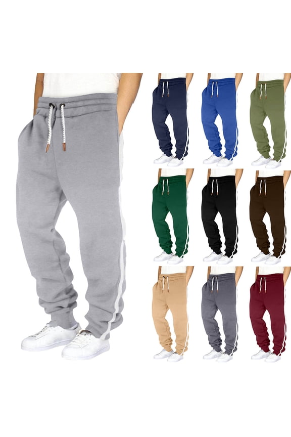 Men Fall Sweatpants Drawstring Elastic Waist Solid Casual Joggers Side Striped Fashion Street Sweat Pant with Pockets Gray XXXL