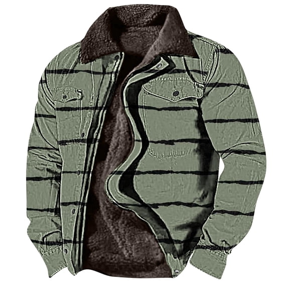BiZtdJrK Men Fleece Lined Coat Vintage Print Winter Warm Coats Long Sleeve Zipper Casual Jackets Big and Tall Loose Comfy Jacket Fleece Neck 90% Off Clearance Sale Army Green XXXL