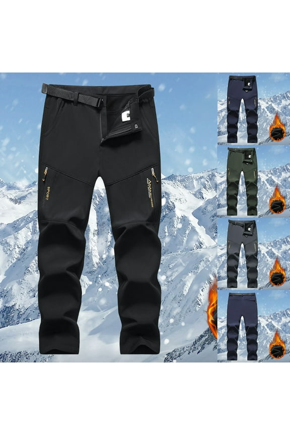Men Fleece Snow Ski Pants Waterproof Insulated Winter Outdoor Trousers Casual Softshell Hiking Resistant Windproof Pants Black L