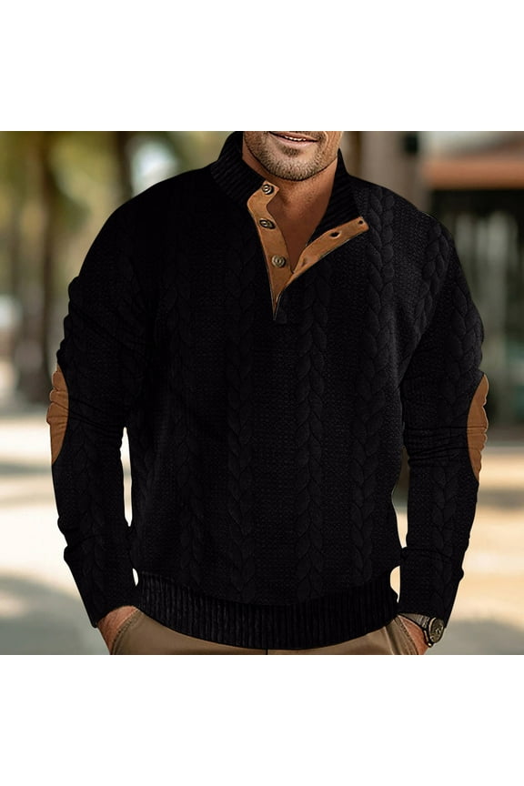 Men Henley Shirt Loose Fit Long Sleeve Button Shirts Big and Tall Lightweight Casual Work Shirts with Elbow Patches Black XXL