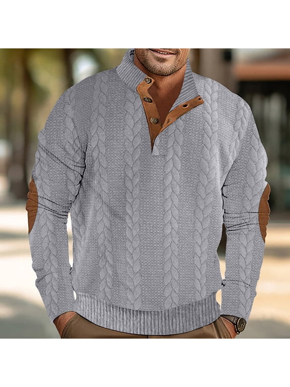Men Henley Shirt Loose Fit Long Sleeve Button Shirts Big and Tall Lightweight Casual Work Shirts with Elbow Patches Gray XXL