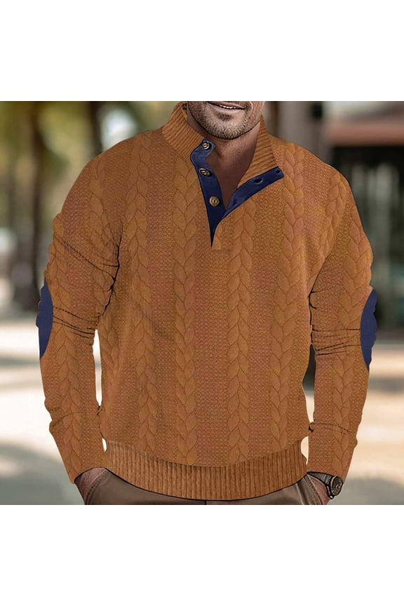 Men Henley Shirt Loose Fit Long Sleeve Button Shirts Big and Tall Lightweight Casual Work Shirts with Elbow Patches Clearance Items Brown XL