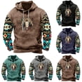 thumbnail image 1 of BiZtdJrK Men Hooded Sweatshirt Tribal Ethnic Aztec Printed Long Sleeve Pullover Sweatshirt Vintage Graphic Hooded Tops with Pocket Todays Daily Sales Clearance Black L, 1 of 3