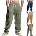 thumbnail image 1 of BiZtdJrK Men Linen Cargo Pants Drawstring Elastic Waist Gym Workout Sweatpants Lightweight Hiking Jogger Cargo Sweatpant with Multi Pockets Army Green XL, 1 of 10