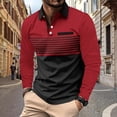 thumbnail image 1 of BiZtdJrK Men Long Sleeve Button Shirts Color Block Striped Casual Polos Shirts Fashion Casual Street Vacation Shirts Lightweight Golf Shirt Sales For Today On Walmart Red M, 1 of 6