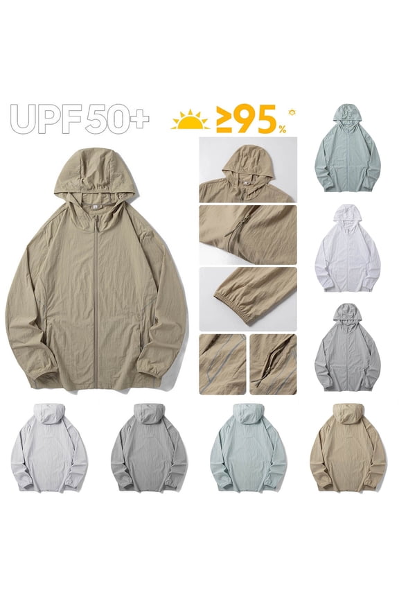 Men Outdoor UV Protection Jacket Elastic Cuff Long Sleeve Full Zip Sun Hooded Jackets Rash Guard Loose Fit Lightweight Hiking Hoodie Coats with Zipper Pockets Army Green XXXL