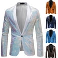 thumbnail image 1 of BiZtdJrK Men Sequin Dress Jackets Sparkly One Button Lapel Sport Coats Fashion Prom Party Suit Jacket Blue XL, 1 of 4