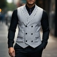 thumbnail image 1 of BiZtdJrK Men Striped Suit Vest Lapel Double Breasted Business Casual Dress Waistcoat Slim Fit Stylish Vests with Pockets Gray M, 1 of 5