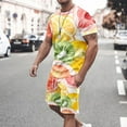 thumbnail image 1 of BiZtdJrK Men Summer 2 Piece Sets Casual Short Sleeve Tshirts Matching Drawstring Beach Shorts Sport Set Fashion Tropical Print Big and Tall Tracksuits Lightning Sale Watermelon Red M, 1 of 5