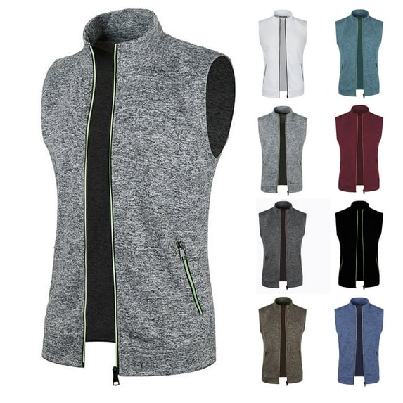 BiZtdJrK Men Sweater Vest Knitted Sleeveless Cardigan Sweater Full Zipper Sports Vest Coat Warm Winter Casual Jacket with Pockets Black M