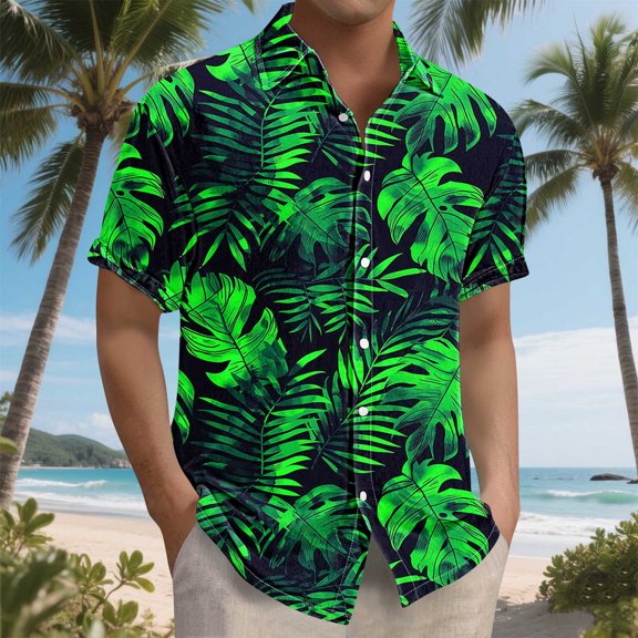 BiZtdJrK Men Tropical Print Shirts Lapel Short Sleeve Button Down Shirt Big and Tall Hawaiian Beach Summer Shirts Multicolor XXXXXL