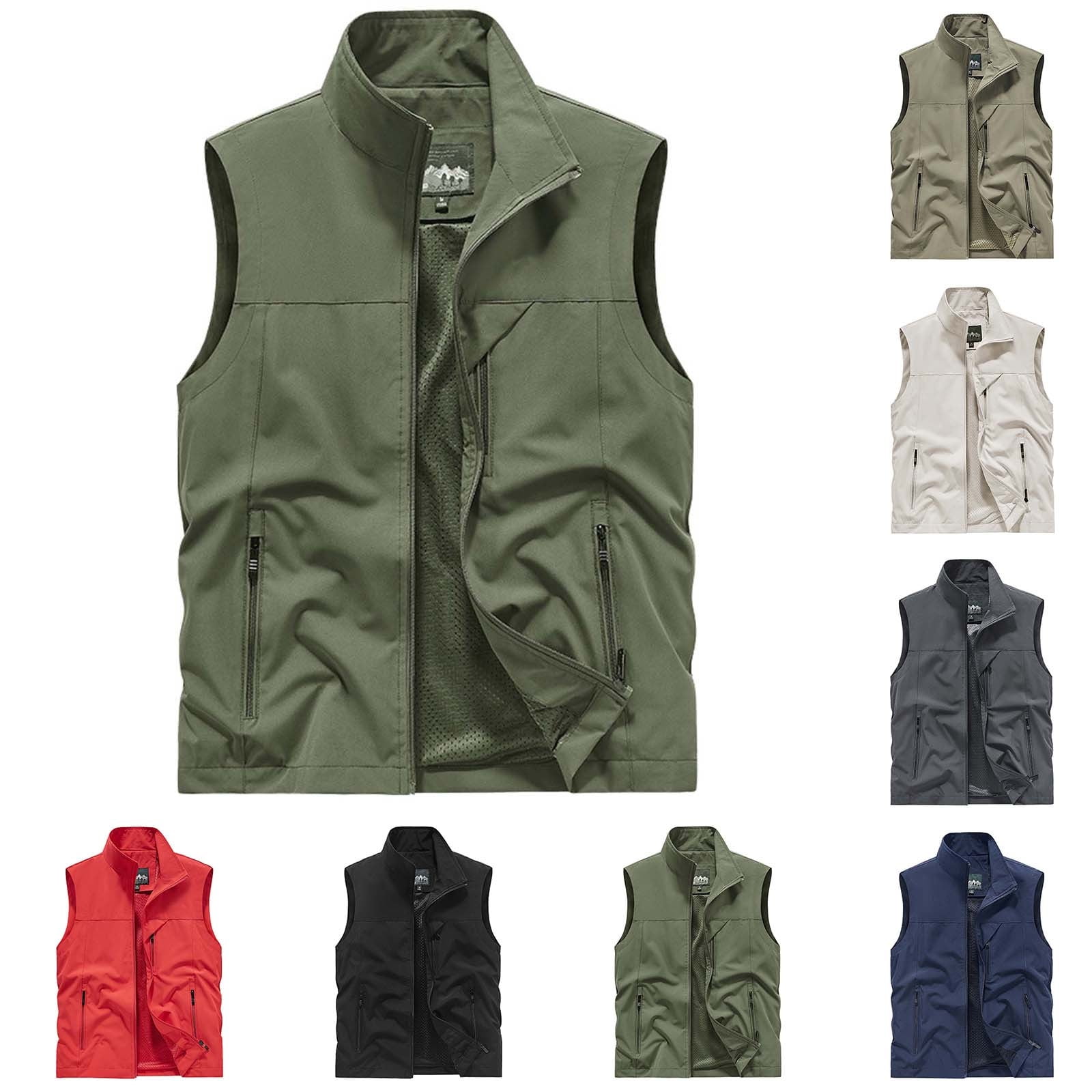 BiZtdJrK Men Vest Solid Color Stand Collar Sleeveless Workwear Jacket Slim Fit Outdoor Lightweight Vests for Travel Hiking Running Prime Sales Today Clearance Dark Blue XXXXXXL