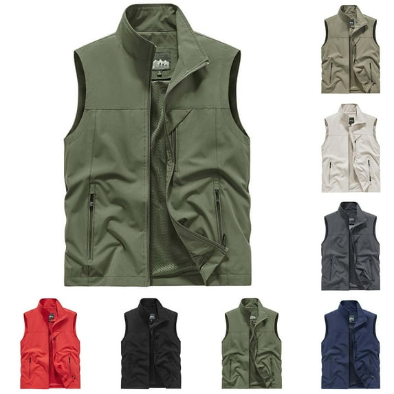 BiZtdJrK Men Vest Solid Color Stand Collar Sleeveless Workwear Jacket Slim Fit Outdoor Lightweight Vests for Travel Hiking Running Todays Daily Sales Clearance Dark Blue XXXL