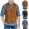 thumbnail image 1 of BiZtdJrK Men Vintage Vests Suede Button Down Sleeveless Casual Jackets Cowboy Slim Fit Waistcoat with Pockets Black L, 1 of 7