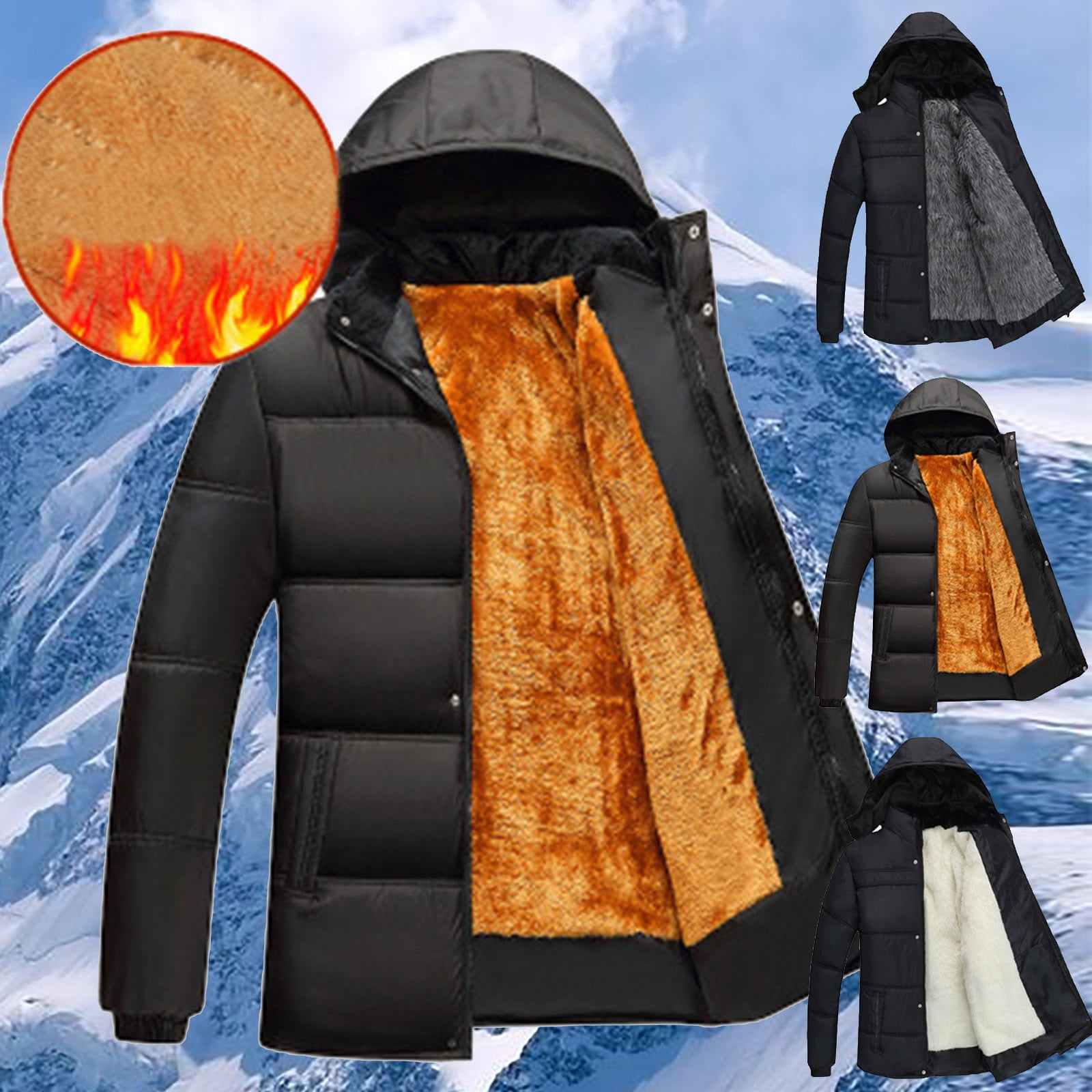 BiZtdJrK Men Zip Up Puffer Jacket Fleece Lined Thickened Warm Winter Hoodie Coats Comfy Casual Quilted Hooded Jackets with Pockets Yellow L