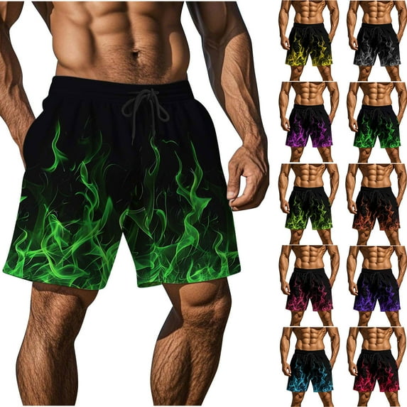 BiZtdJrK Men's 3D Flame Printed Swim Trunks Casual Drawstring Beach Bathing Suits Quick Dry Pockets Board Shorts with Pockets, Watermelon Red, XXL