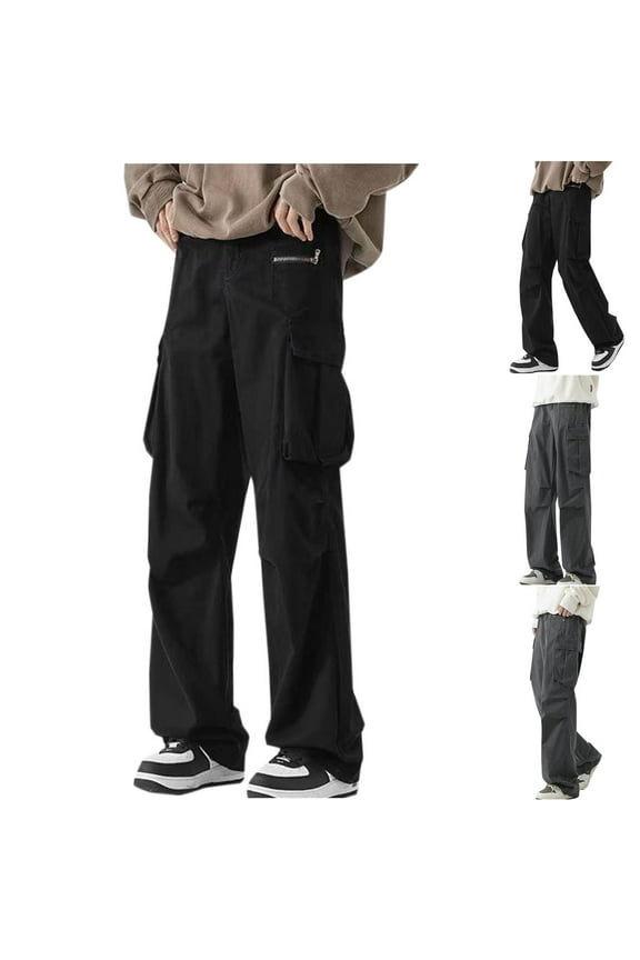 Men's Baggy Cargo Jeans High Waist Straight Leg Denim Pants Solid Casual Multi-Pockets Work Trousers Going Out Wide Leg Denim Pant Limited Time Sales of the Day Black XXL