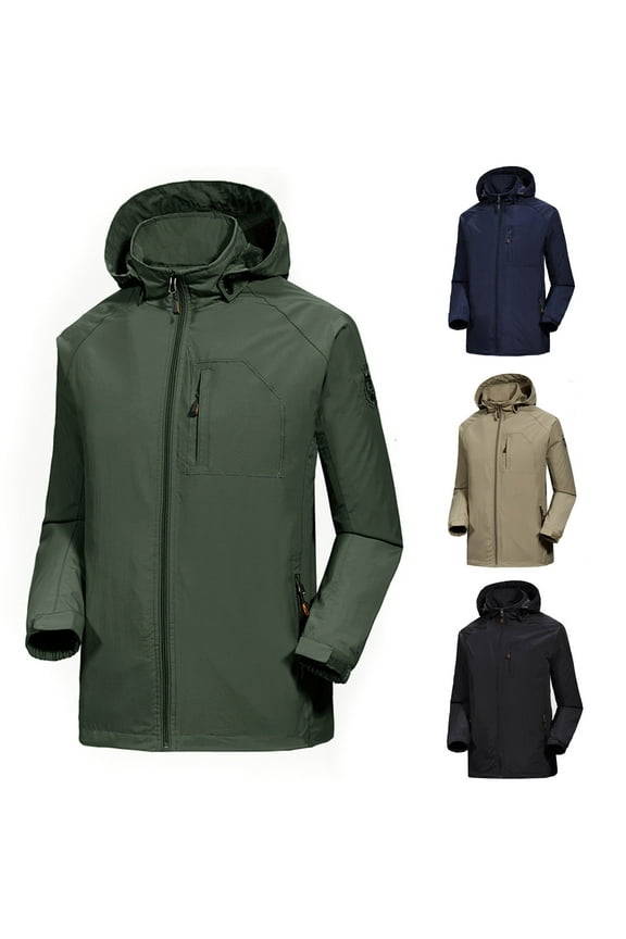 Men's Big and Tall Hooded Softshell Jacket Fall Thin Solid Color Causal Coat Waterproof Lightweight Windbreaker Rain Shell Jackets Z-Black#winter jackets for men XL