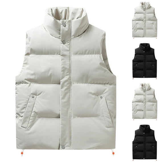 BiZtdJrK Men's Big and Tall Puffer Vests Solid Color Casual Sleeveless Windproof Vest Jacket Outdoor Lightweight Winter Outwear with Pockets Back To College Sale White XL